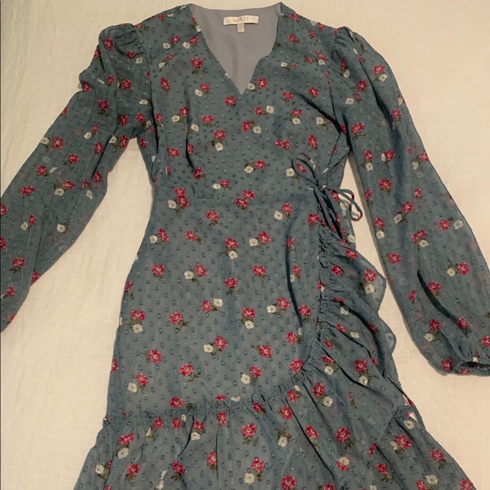 Blue floral Wayf wrap dress XS